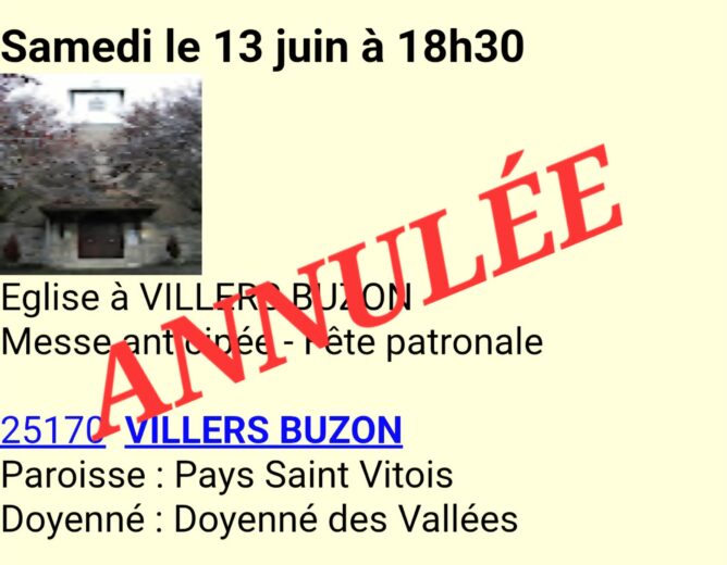 Messe du 13 juin annulée